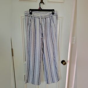 Jolt Linen Blend Chino Pants Size L Blue Striped Loose Fit